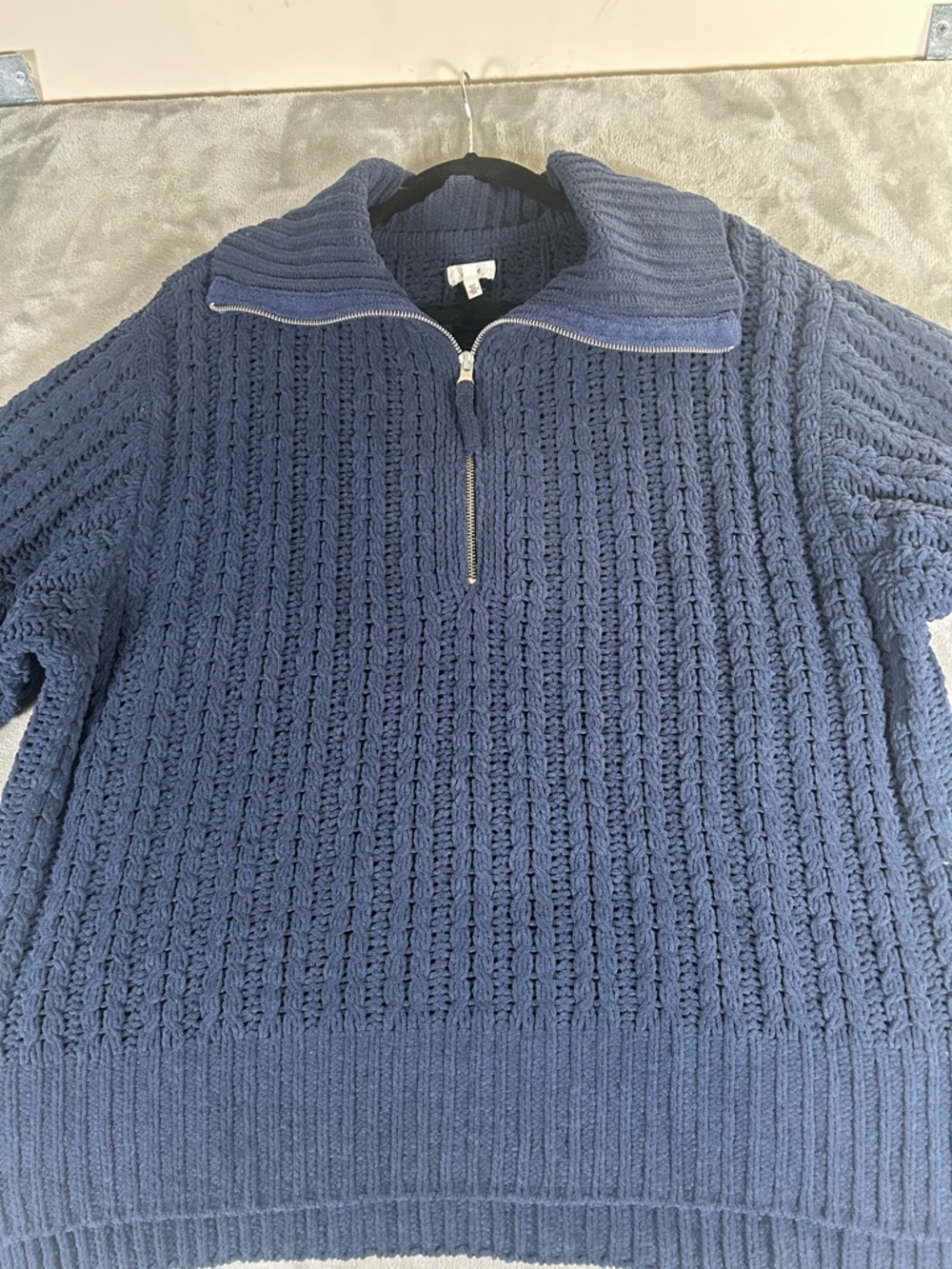 Aerie Navy Cable-Knit Half-Zip oversized Pullover Sweater - Picture 5 of 14